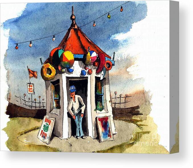 Seaside Canvas Print featuring the painting A kiosk of Baloons by Val Byrne