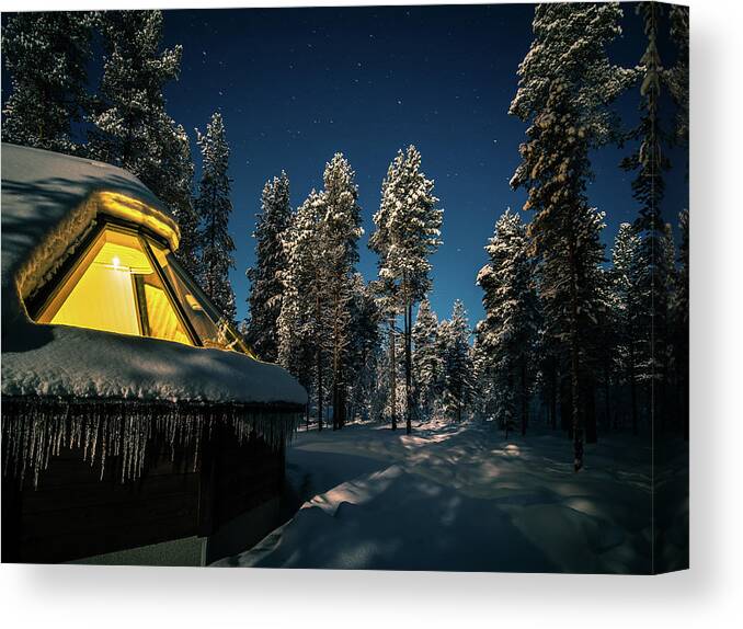 Aurora Canvas Print featuring the photograph Aurora Village - Ivalo, Finland - Travel photography by Giuseppe Milo