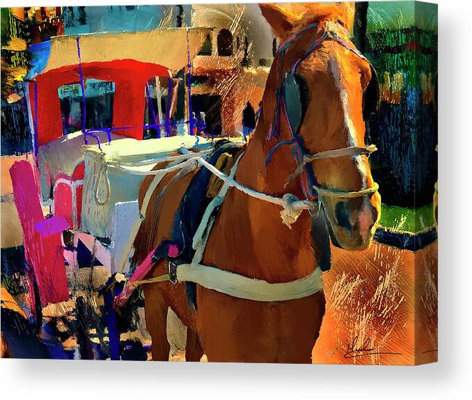 Carriage Canvas Print featuring the photograph Awaiting a Coach Ride by GW Mireles