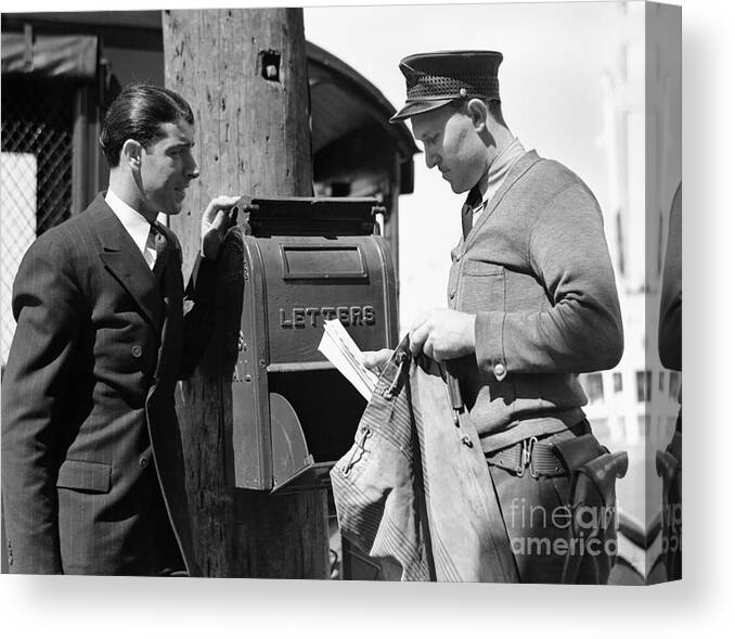 People Canvas Print featuring the photograph Baseball Player Joe Dimaggio With Mail by Bettmann