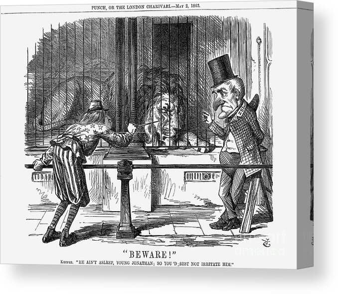 Engraving Canvas Print featuring the drawing Beware, 1863. Artist John Tenniel by Print Collector