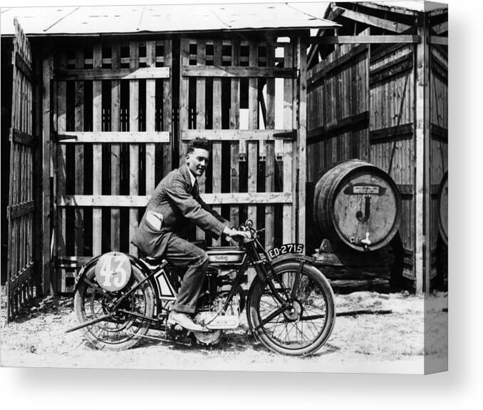 People Canvas Print featuring the photograph Billy Hollowell On A Norton Ohv by Heritage Images