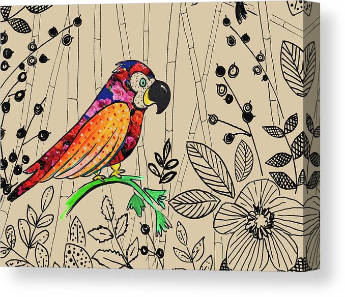 Bird Canvas Print featuring the painting Bird Rainforest by Patricia Pinto