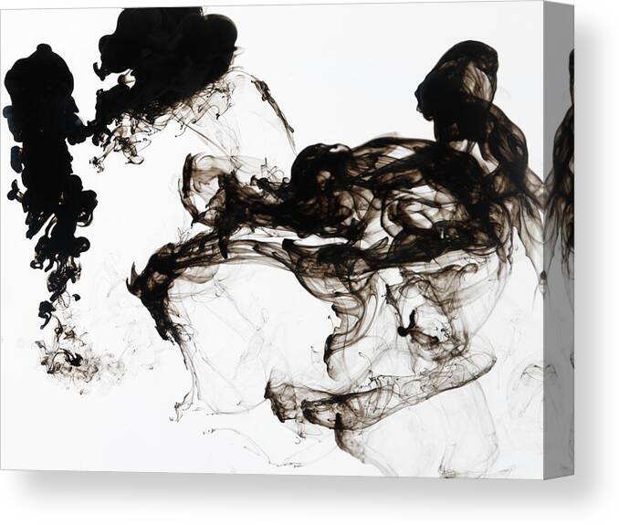 White Background Canvas Print featuring the photograph Black Ink Swirls In Water by Terry Mccormick