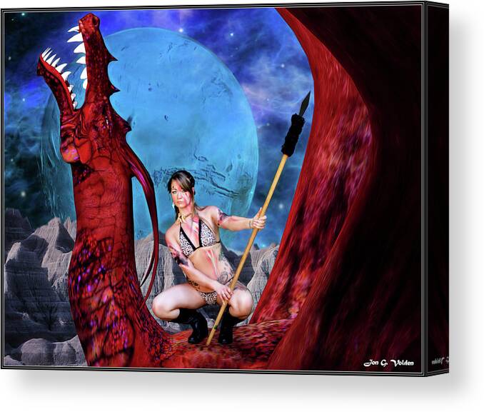 Red Canvas Print featuring the photograph Blue Moon And Red Dragon by Jon Volden