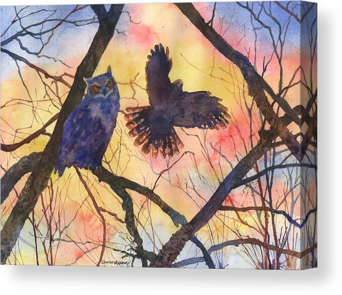 Owl Painting Canvas Print featuring the painting Blue Owl by Anne Gifford