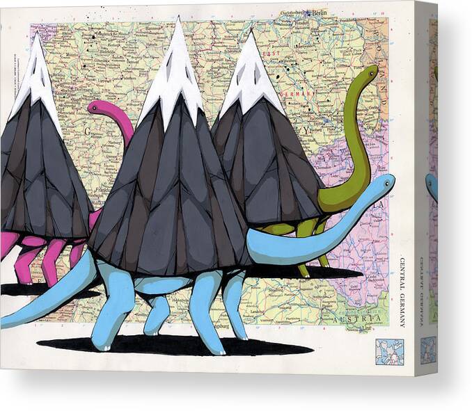 Dinosaurs Canvas Print featuring the painting Born To Move Mountains by Ric Stultz