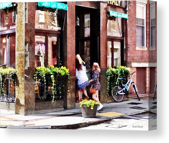 Boston Canvas Print featuring the photograph Boston MA - Cafe in Little Italy by Susan Savad