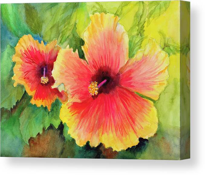 Bright Colored Hibiscus Canvas Print featuring the painting Bright Colored Hibiscus by Joanne Porter