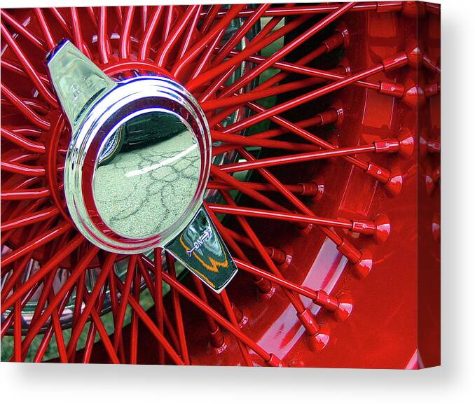 Hot Rod Canvas Print featuring the photograph Bright Red Spokes by Katherine N Crowley