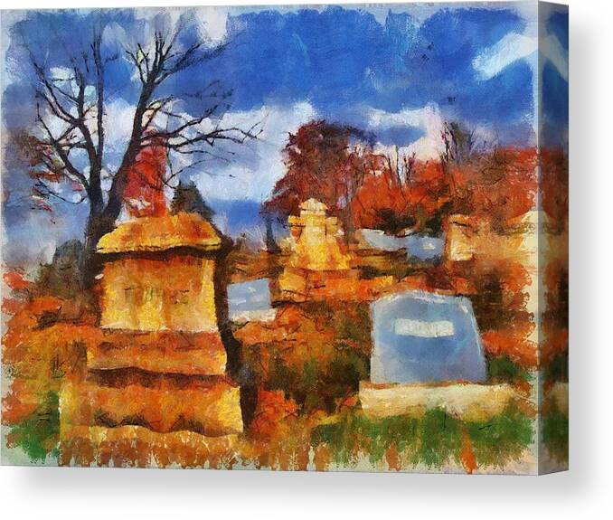 Cemetery Canvas Print featuring the mixed media Cemetery Afternoon III by Christopher Reed