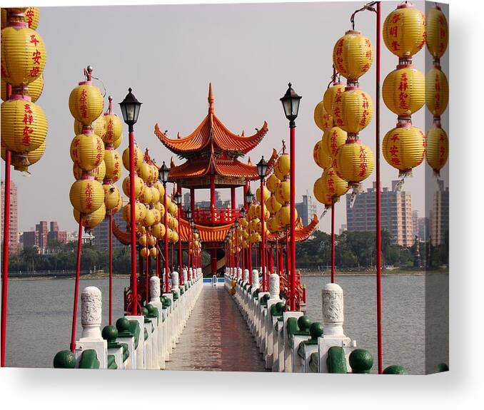 Pagoda Canvas Print featuring the photograph Chinese Lights In A Road To A Pagoda by Carolina Arai