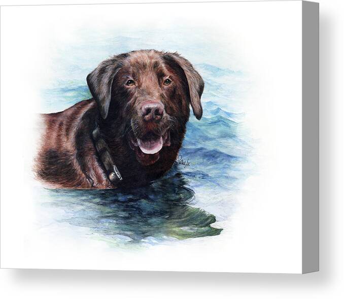 Commissioned Watercolour Art By Patrice Canvas Print featuring the painting Chocolate Lab by Patrice Clarkson