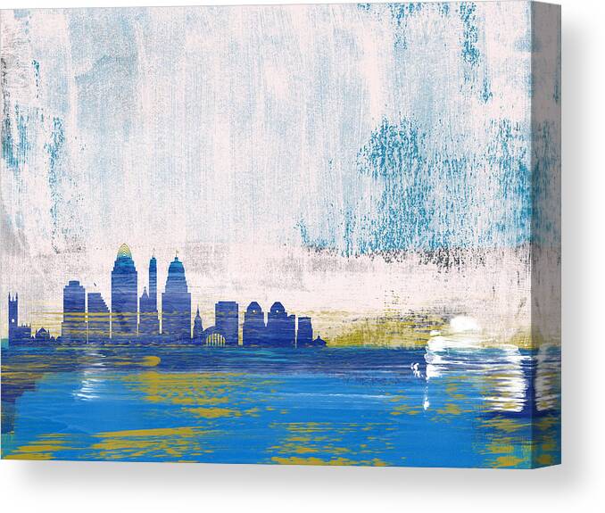 Cincinnati Canvas Print featuring the mixed media Cincinnati Abstract Skyline I by Naxart Studio