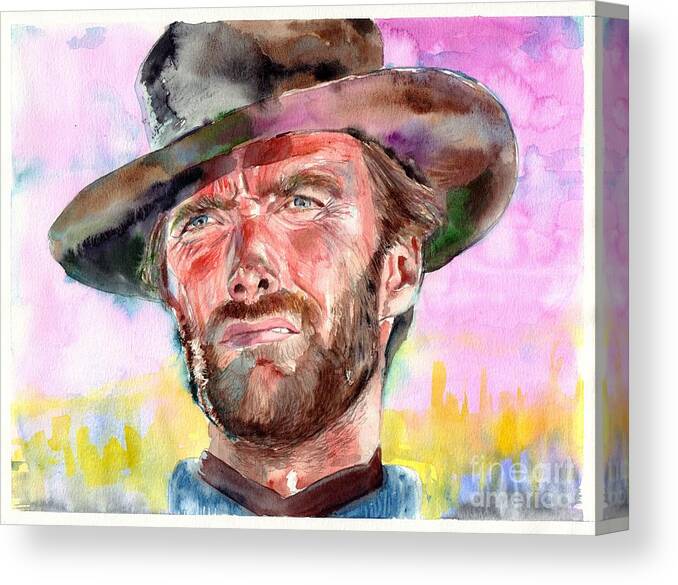 Clint Canvas Print featuring the painting Clint Eastwood portrait by Suzann Sines