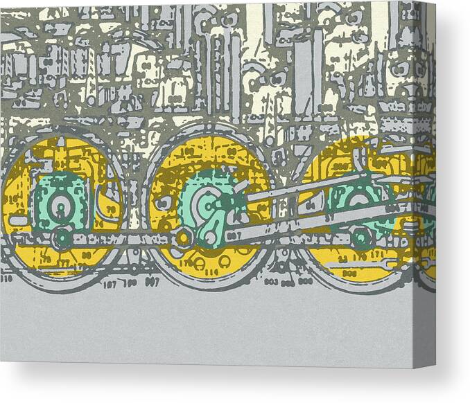 Campy Canvas Print featuring the drawing Closeup of Train Wheels by CSA Images