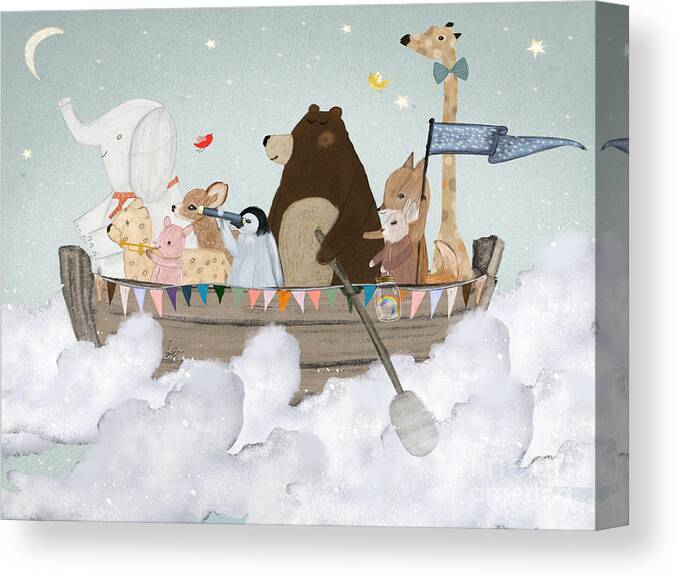 Nursery Wall Art Canvas Print featuring the painting Cloud Sailers by Bri Buckley