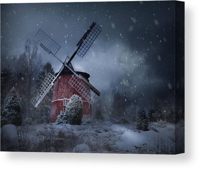 Windmill Canvas Print featuring the photograph Cold, Cold Ground by Johan Lennartsson