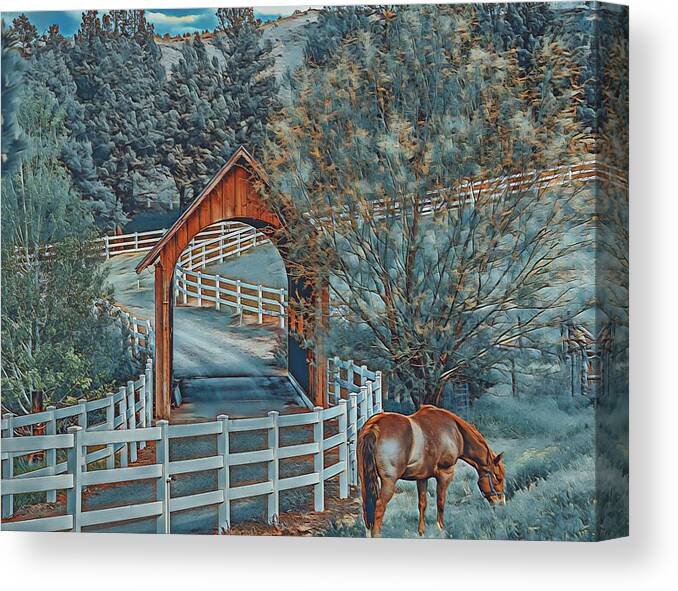 Horse Canvas Print featuring the digital art Country Scene by Jerry Cahill