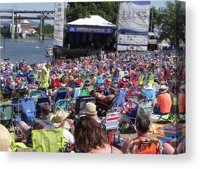 Blues Canvas Print featuring the photograph Crowd enjoys listening on a sunny day by Steve Estvanik