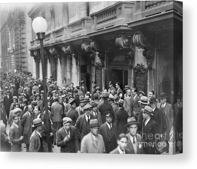 Crowd Of People Canvas Print featuring the photograph Crowded Street In Frontstock Exchange by Bettmann