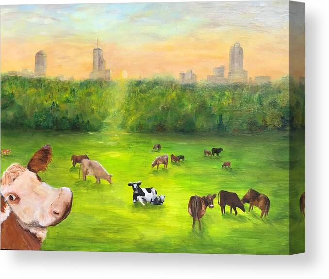 Curious Canvas Print featuring the painting Curious Cow by Deborah Naves