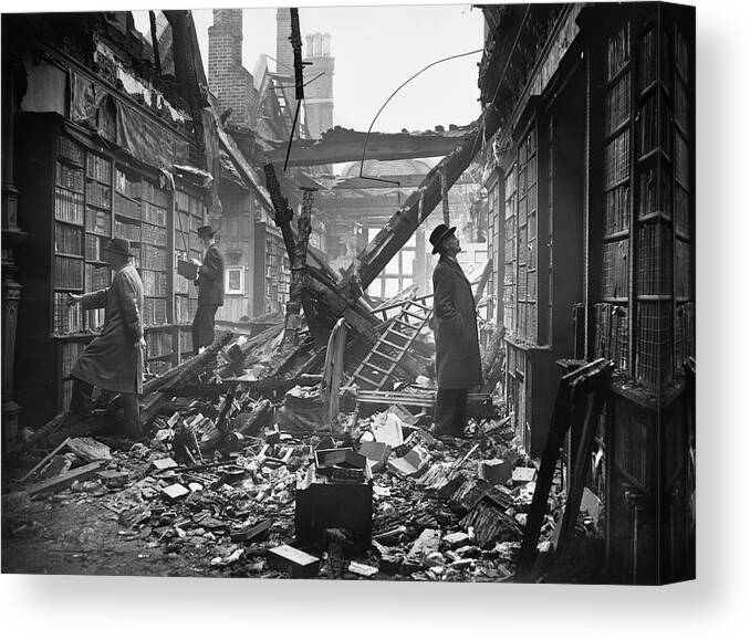 England Canvas Print featuring the photograph Damaged Library by Central Press