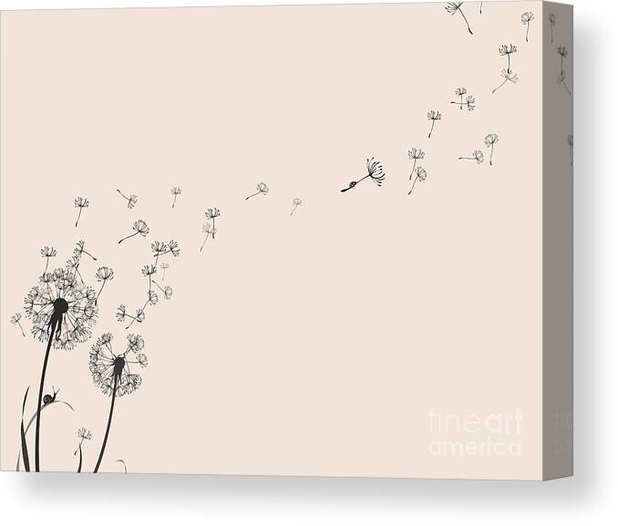 Snail Canvas Print featuring the digital art Dandelion Silhouette Snail And Ladybug by Eva mask