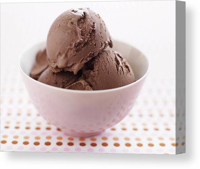 White Background Canvas Print featuring the photograph Dark Chocolate Ice Cream by Alexandra Grablewski