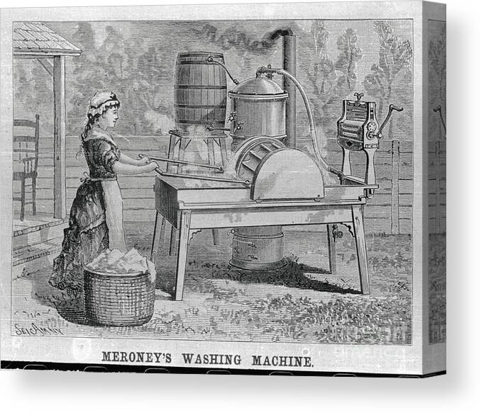 Art Canvas Print featuring the photograph Depiction Of Early Washing Machine by Bettmann