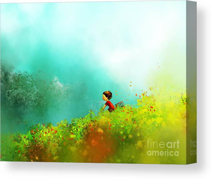 Fur Canvas Print featuring the digital art Digital Painting Of Girl In Red Dress by Archv