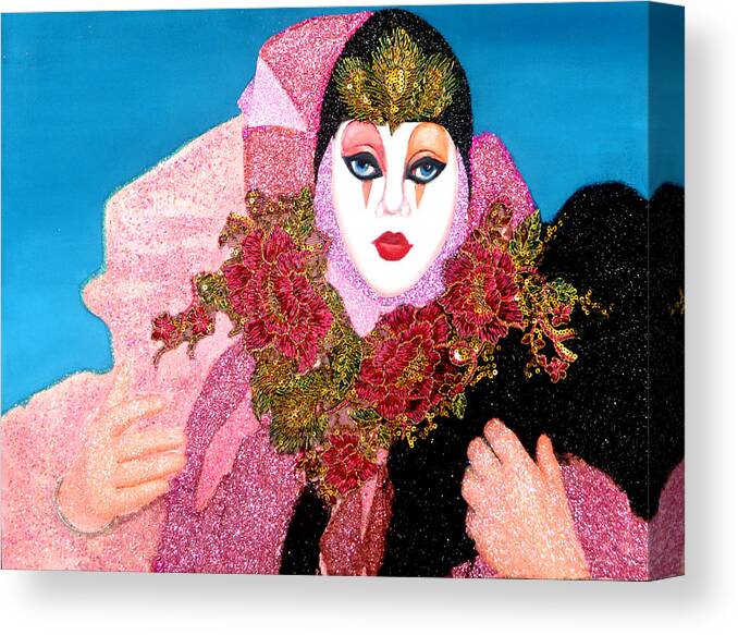 Mixed Media Painting Canvas Print featuring the mixed media Doda - Carnival of Venice by Anni Adkins
