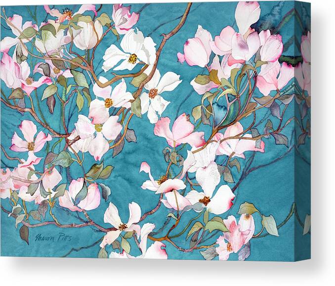 Flowers Canvas Print featuring the painting Dogwoods, Pink by Sharon Pitts