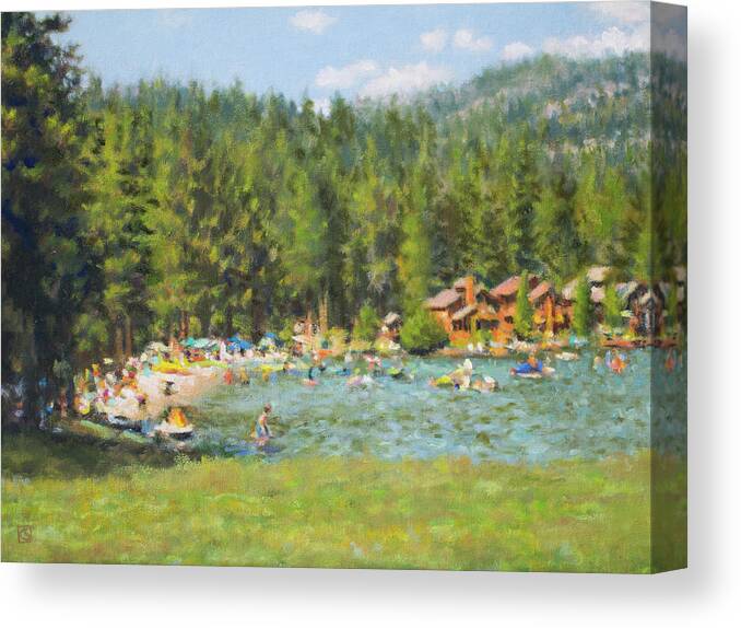 Donner Canvas Print featuring the painting Donner Lake Beach by Kerima Swain