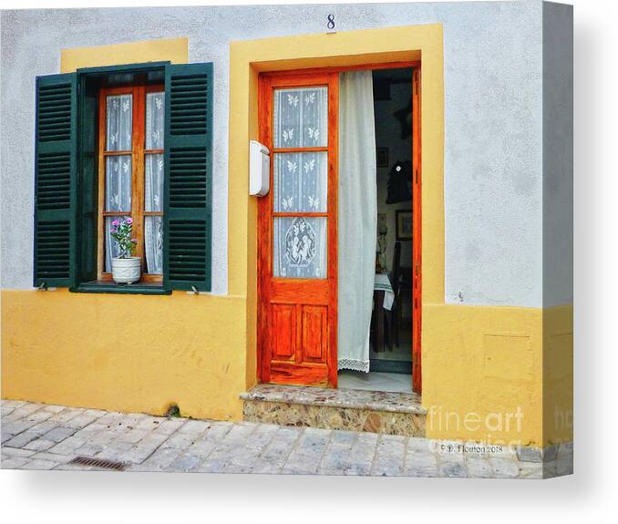 House Canvas Print featuring the digital art Doorway with Curtain Menorca by Dee Flouton