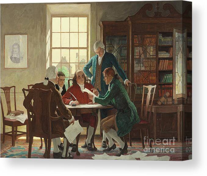 Wyeth Canvas Print featuring the painting Drafting the Declaration of Independence in 1776 by Newell Convers Wyeth