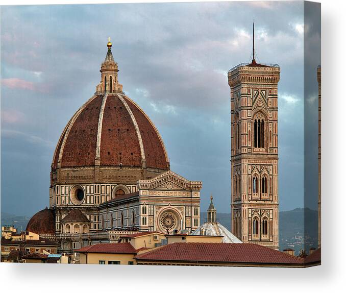 Gothic Style Canvas Print featuring the photograph Duomo And Campanile From Nearby Street by Izzet Keribar