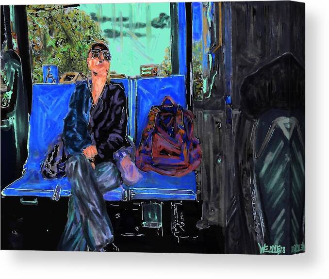 Evening Canvas Print featuring the digital art Evening Bus Ride 2 by Angela Weddle