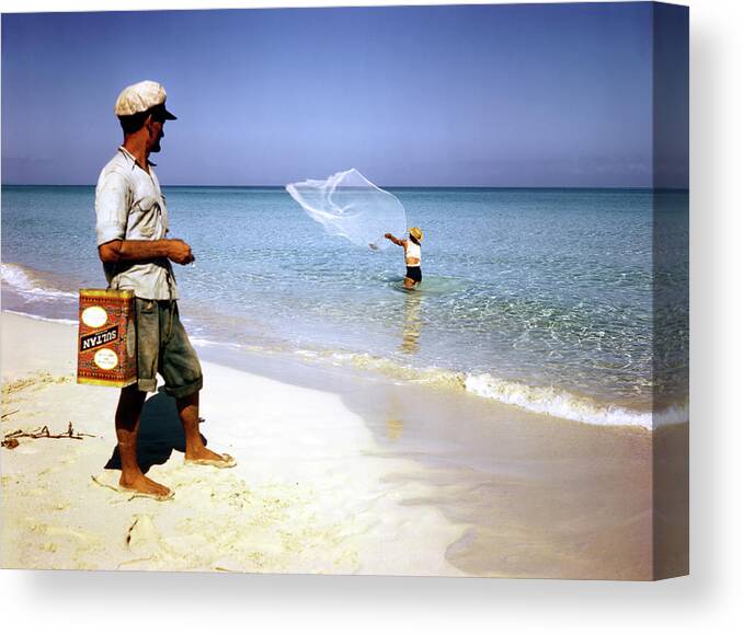 02/04/05 Canvas Print featuring the photograph Fishing On Varadero Beach by Eliot Elisofon