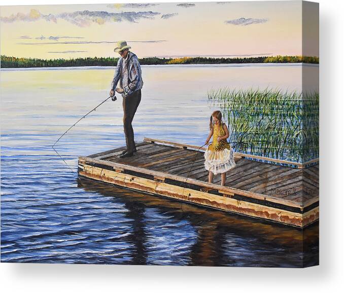 Fishing Canvas Print featuring the painting Fishing With A Ballerina by Marilyn McNish