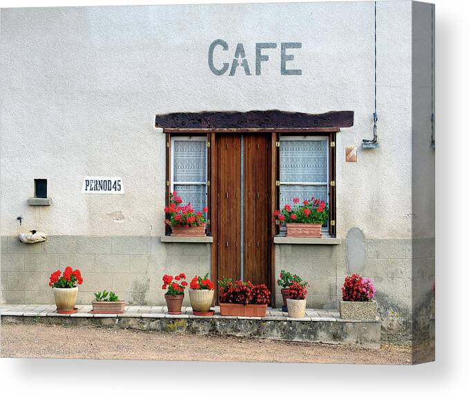 Alcohol Canvas Print featuring the photograph French Village Cafe by Pidjoe