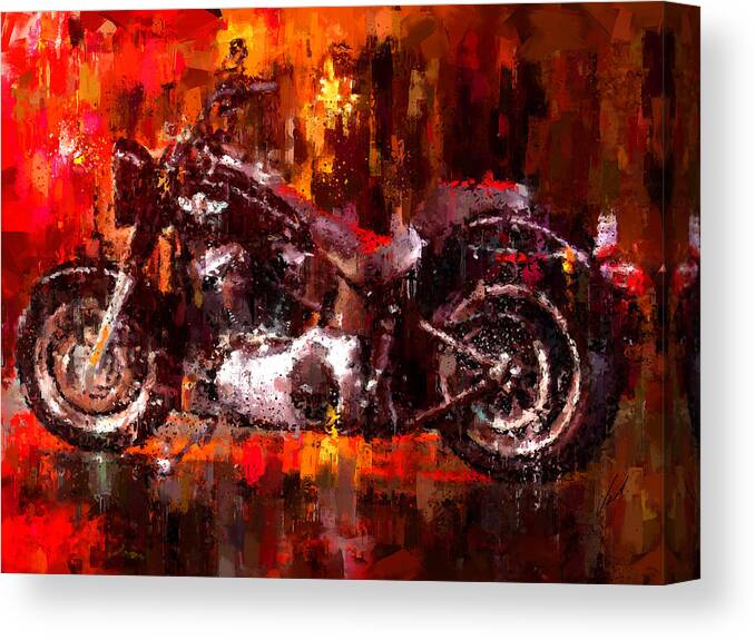  Impressionism Canvas Print featuring the painting Harley Davidson Fat Boy dark by Vart Studio