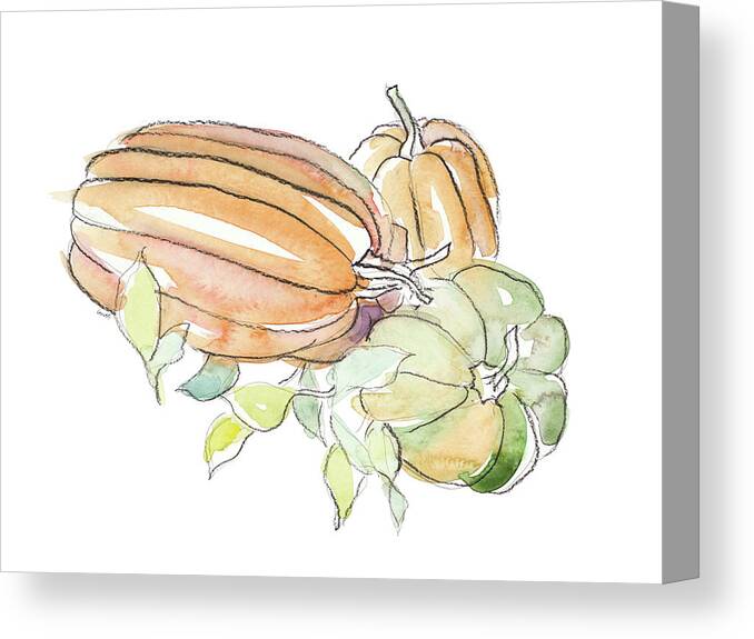 Harvest Canvas Print featuring the mixed media Harvest Pumpkin And Squash I by Lanie Loreth