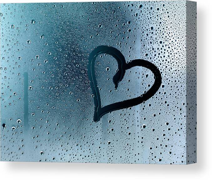 Bavaria Canvas Print featuring the photograph Heart At Window Pane With Raindrops by Stock4b-rf