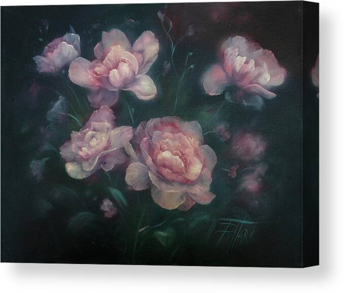 Pink Peonies Canvas Print featuring the painting Heavenly Pink Peonies by Lynne Pittard