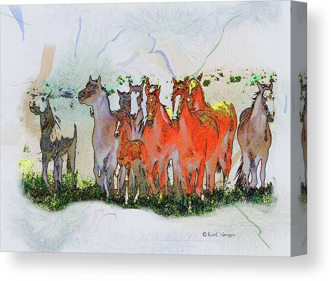 Horses Running Canvas Print featuring the digital art Horsing Around #6 by Kae Cheatham