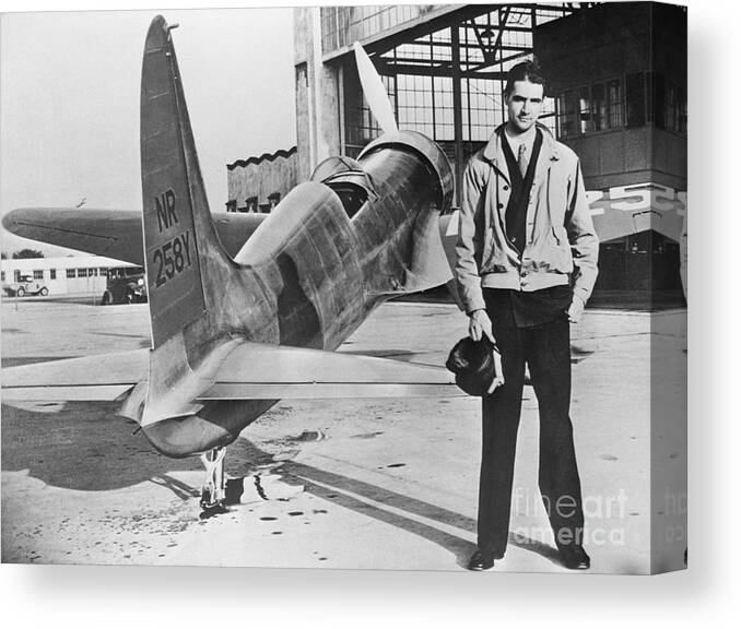 Inch Canvas Print featuring the photograph Howard Hughes Standing With His First by Bettmann