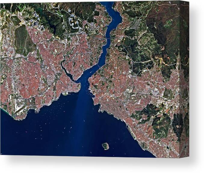 Satellite Image Canvas Print featuring the digital art Istanbul from space by Christian Pauschert