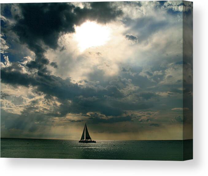 Tranquility Canvas Print featuring the photograph Jamaica Sailboat Sun by Photo By Greg Thow