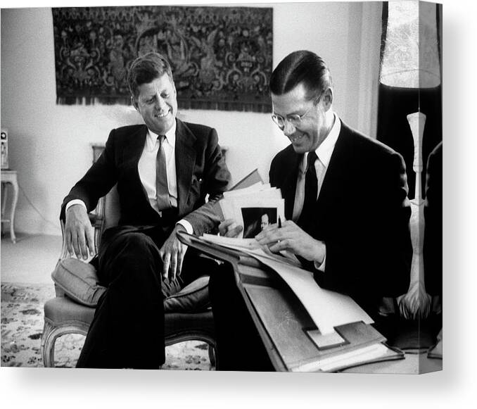 Archival Canvas Print featuring the photograph John F. Kennedy & Robert McNamara by Alfred Eisenstaedt